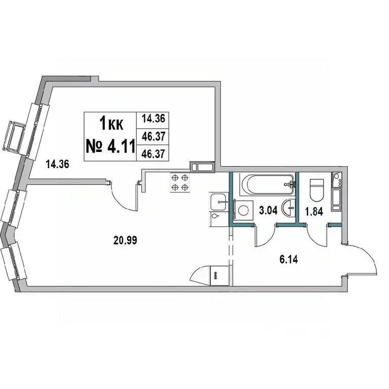 1-к кв. Ленинградская область, Выборг ул. 1-я Южная, 8 (46.37 м) - Фото 0