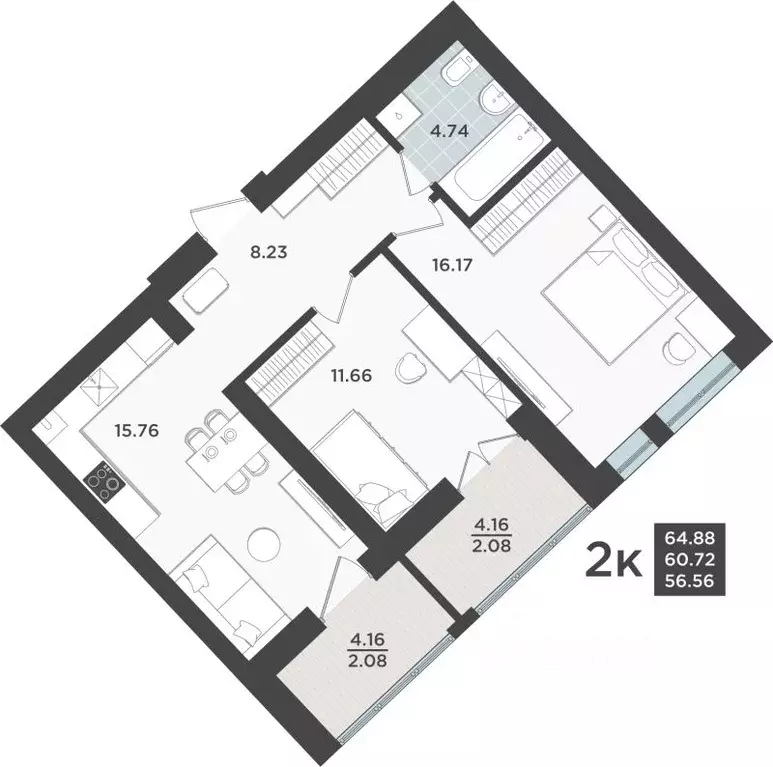 2-к кв. Калининградская область, Калининград Невский Парк жилой ... - Фото 1