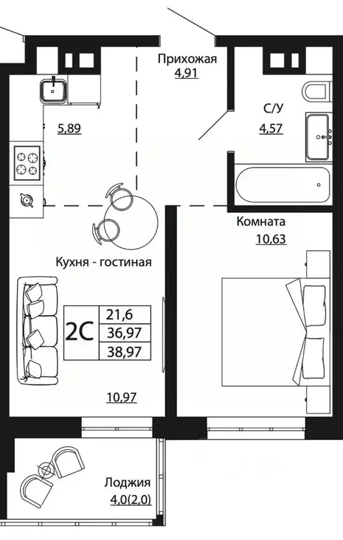 2-к кв. Ростовская область, Ростов-на-Дону ул. Текучева, 370/2 (38.5 ... - Фото 0