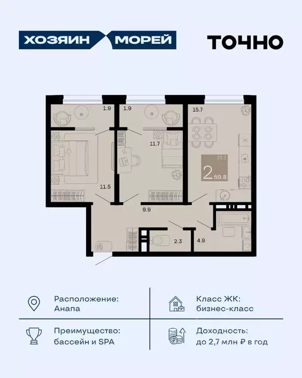 2-к кв. Краснодарский край, Анапа муниципальный округ, с. Супсех ... - Фото 1