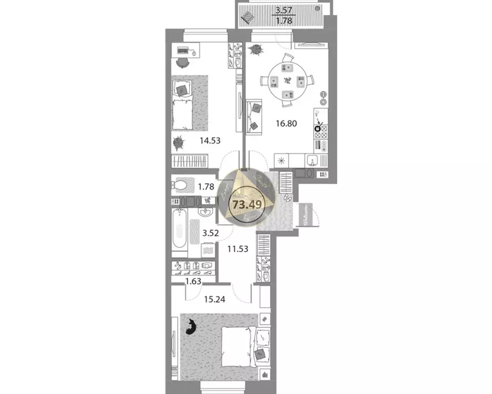 2-к кв. Санкт-Петербург просп. Авиаконструкторов, 54 (73.49 м) - Фото 2
