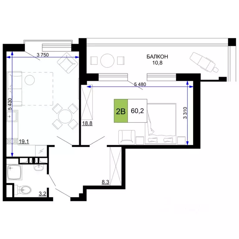 2-к кв. Краснодарский край, Анапа Мореград жилой комплекс (60.2 м) - Фото 1