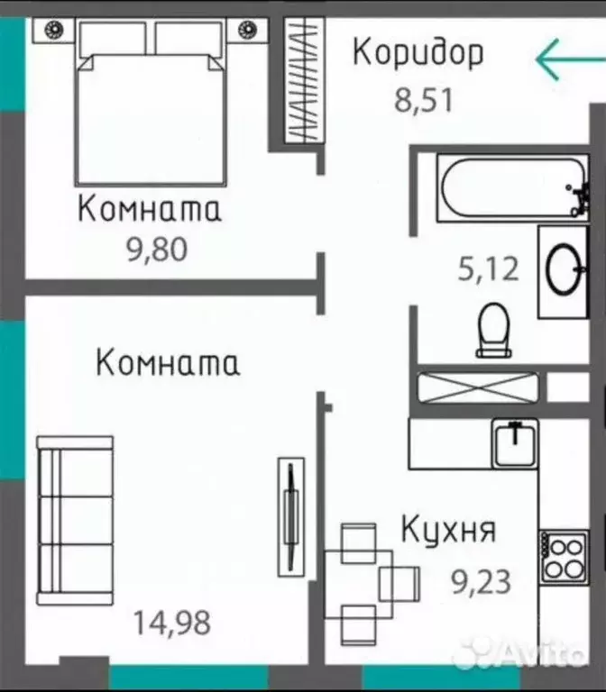 2-к кв. Крым, Симферополь ул. Киевская, 1 (47.0 м) - Фото 1