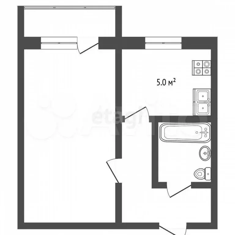 1-к. квартира, 29,9 м, 2/5 эт. - Фото 1