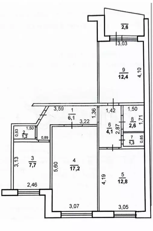 3-к. квартира, 63,6 м, 7/9 эт. - Фото 0