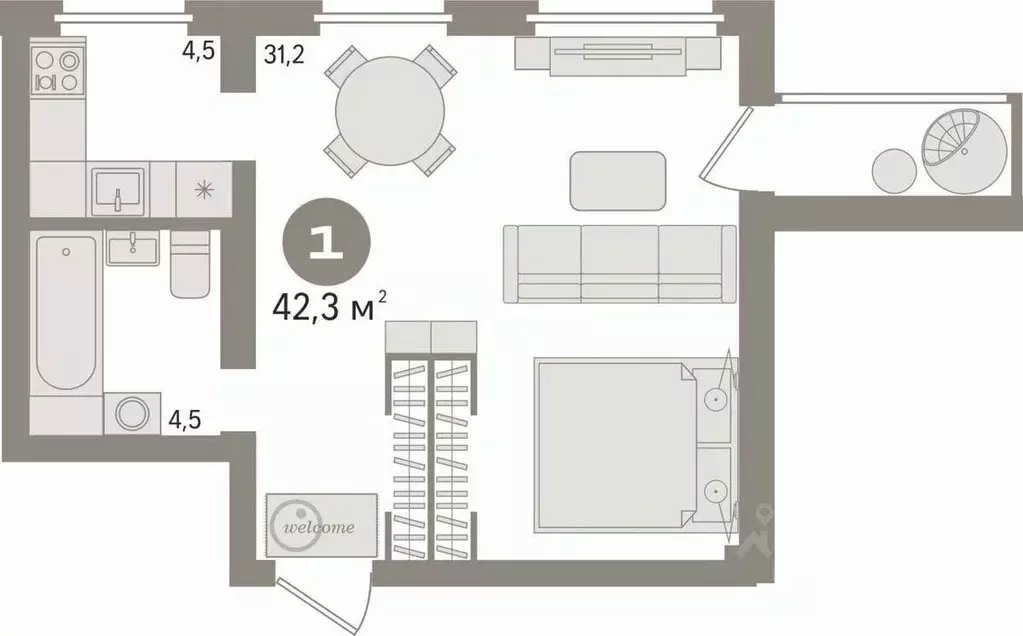 1-к кв. Свердловская область, Екатеринбург ул. Папанина, 3 (42.0 м) - Фото 2