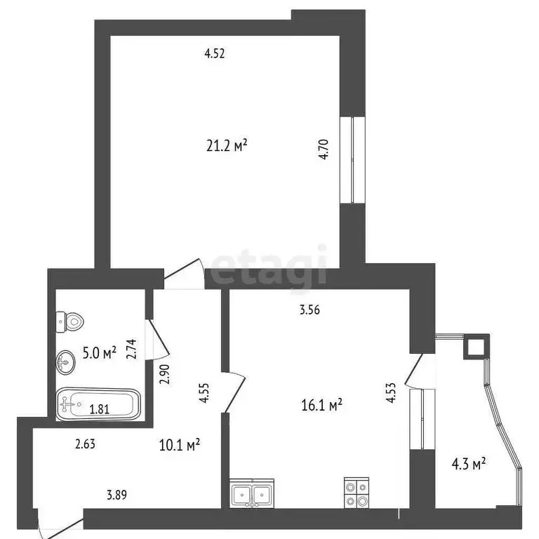 1-комнатная квартира: Тюмень, улица Циолковского, 13 (52.4 м) - Фото 0