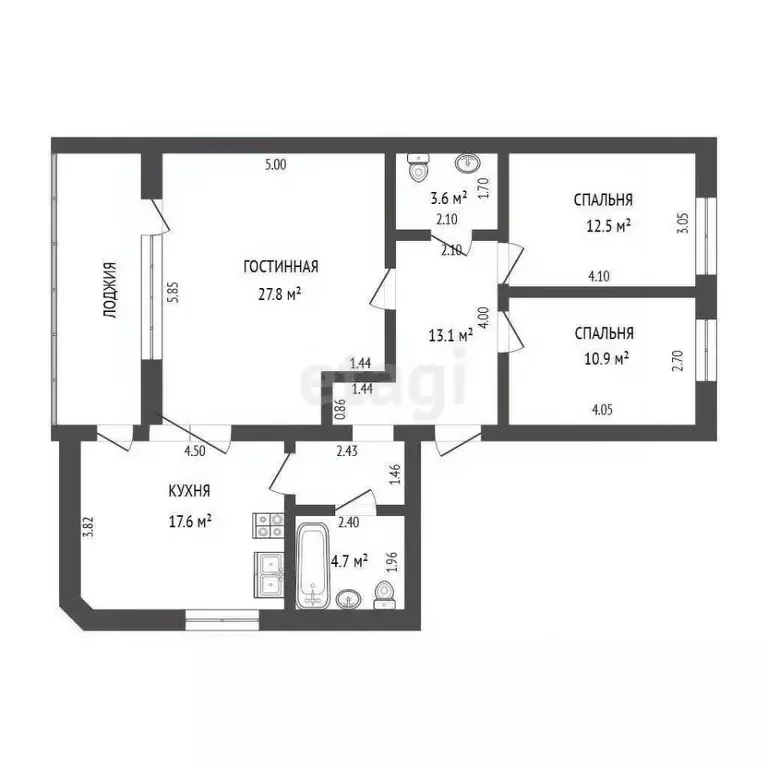 3-к кв. Ульяновская область, Ульяновск просп. Нариманова, 89А (90.2 м) - Фото 2