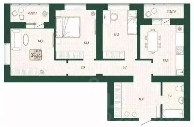 3-к кв. Самарская область, Волжский район, Смышляевка городское ... - Фото 1