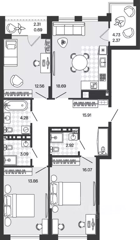 3-к кв. Калининградская область, Гурьевский муниципальный округ, пос. ... - Фото 1