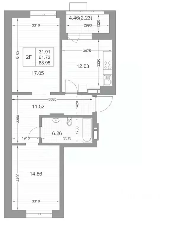2-к кв. Татарстан, Казань ул. Назиба Жиганова, 2А (63.6 м) - Фото 2