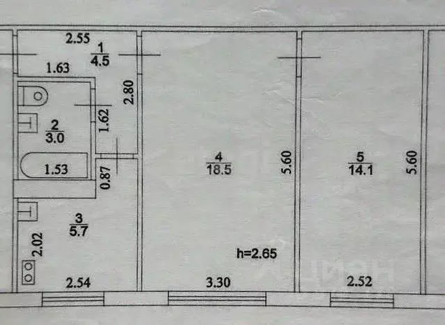 2-к кв. Татарстан, Казань ул. Шамиля Усманова, 33 (45.8 м) - Фото 1