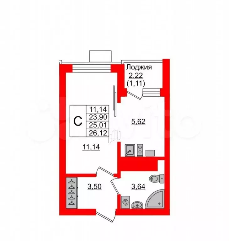 Квартира-студия, 25 м, 2/5 эт. - Фото 1