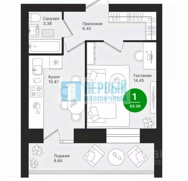 1-к кв. Марий Эл, Йошкар-Ола ул. Павленко, 55 (43.0 м) - Фото 1