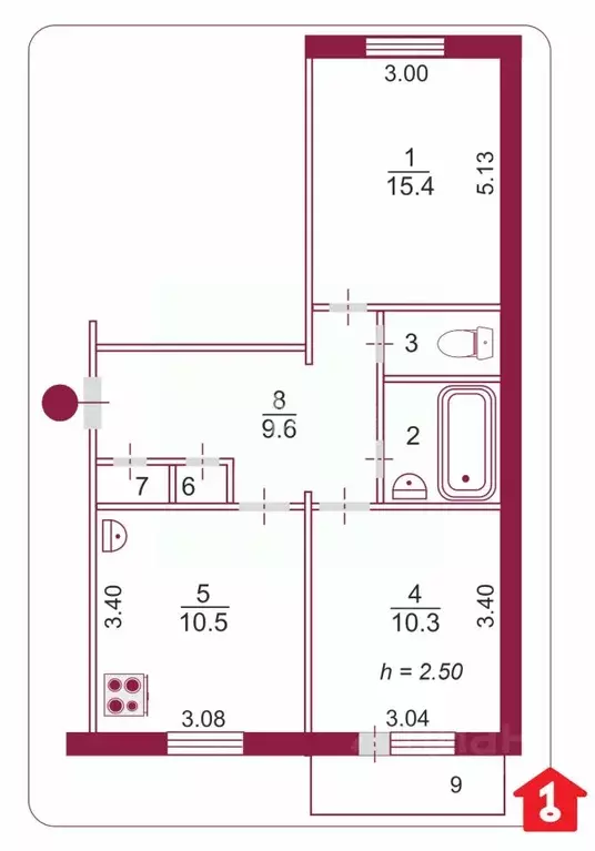 2-к кв. Омская область, Омск ул. Дмитриева, 11/2 (50.5 м) - Фото 2