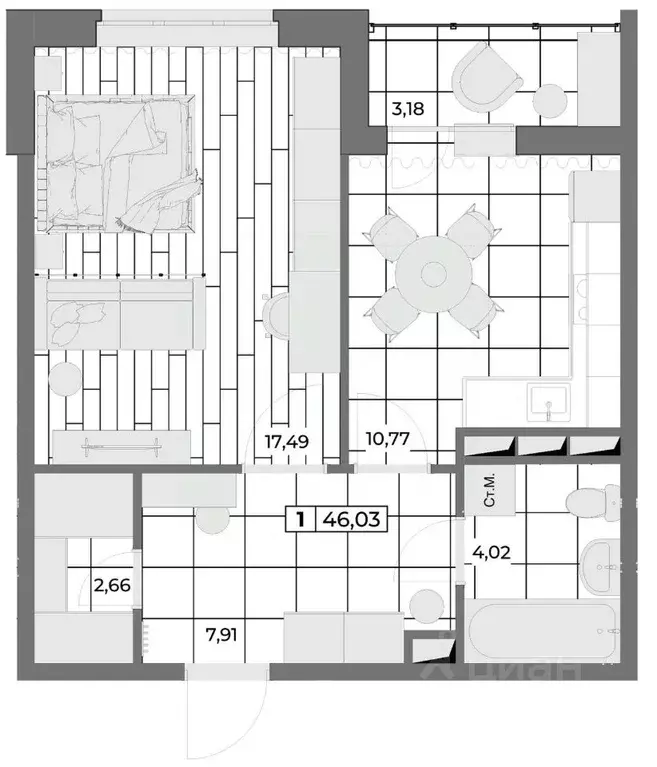 1-к кв. Орловская область, Орел Мясокомбинат мкр,  (44.44 м) - Фото 1