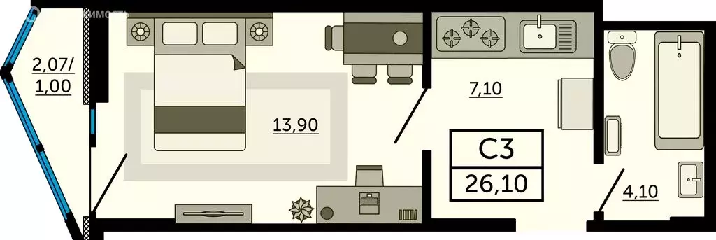 Квартира-студия: Ростов-на-Дону, микрорайон Северный, проспект ... - Фото 1