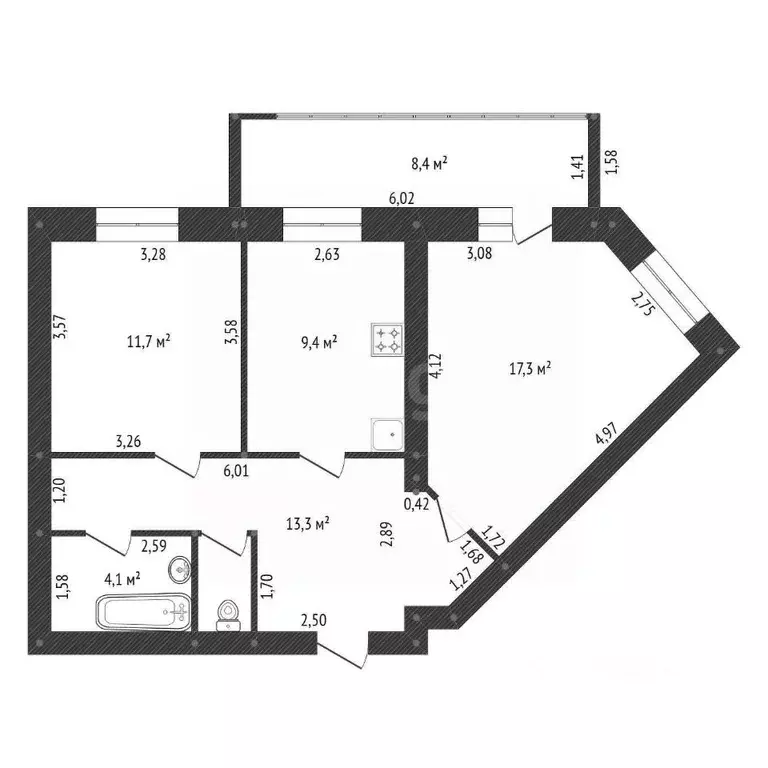 2-к кв. Башкортостан, Уфа ул. Набережная реки Уфы, 71 (61.4 м) - Фото 1