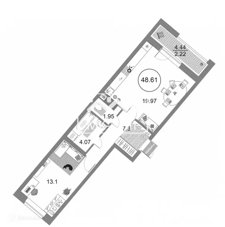Продаётся 1-к квартира, 47.96 м - Фото 0