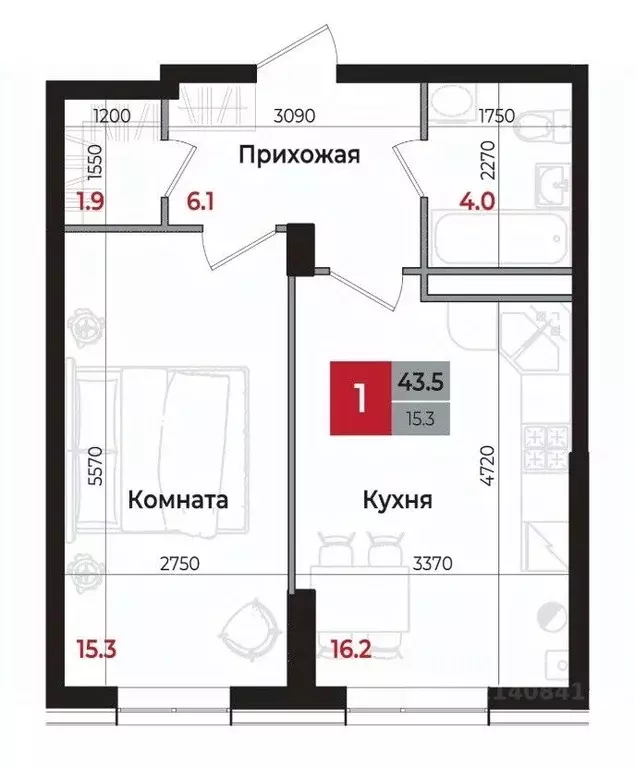 1-к кв. Ставропольский край, Невинномысск 6-й мкр,  (43.5 м) - Фото 0