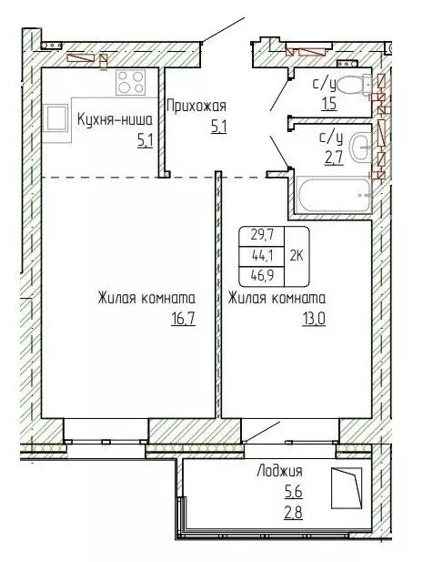 2-комнатная квартира: Алтайский край, Новоалтайск (46.9 м) - Фото 0