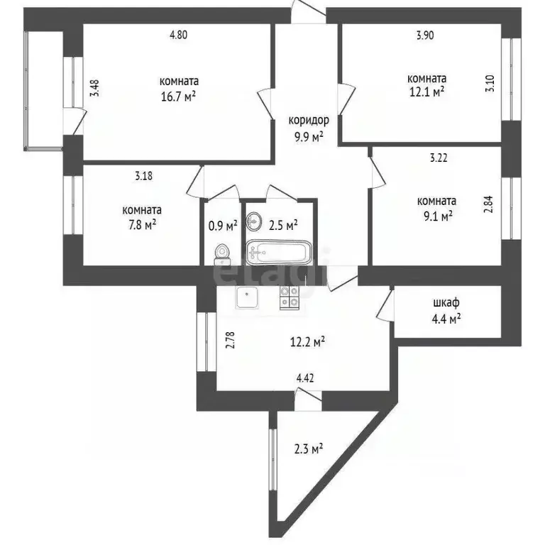 4-к кв. Томская область, Томск просп. Ленина, 257 (75.6 м) - Фото 2