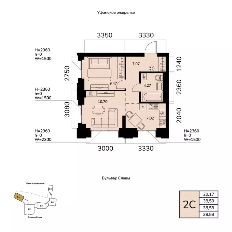2-к кв. Башкортостан, Уфа ул. Чудинова (38.53 м) - Фото 1