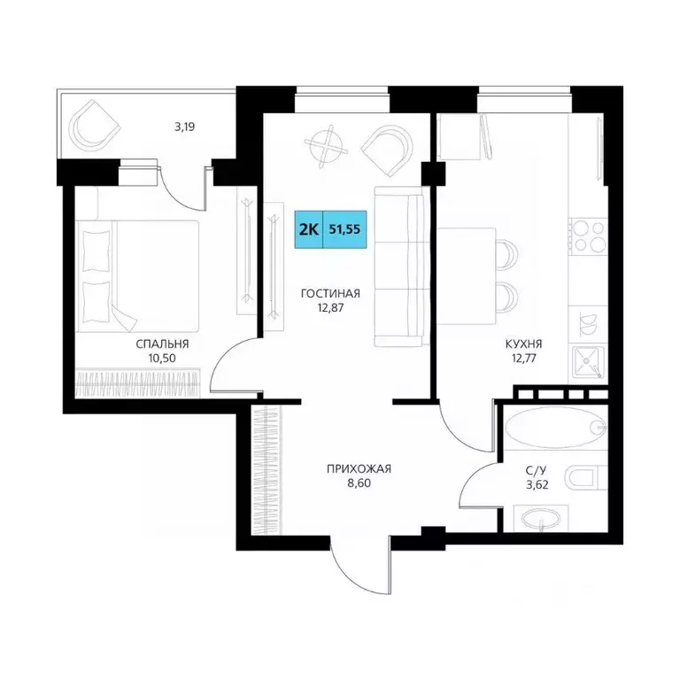 2-к кв. Дагестан, Дербент  (51.55 м) - Фото 1