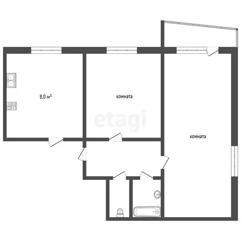 2-комнатная квартира: Якутск, Северная улица, 6 (33.9 м) - Фото 1