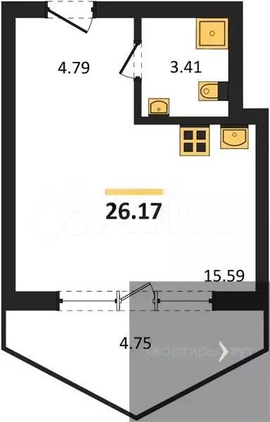 Квартира-студия, 26,2 м, 18/21 эт. - Фото 0