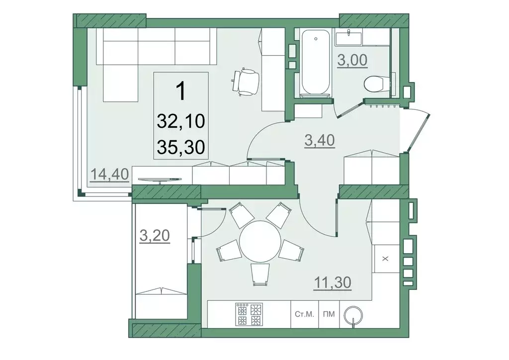 1-комнатная квартира: Саратов, проспект Героев Отечества, 3 (32.1 м) - Фото 1