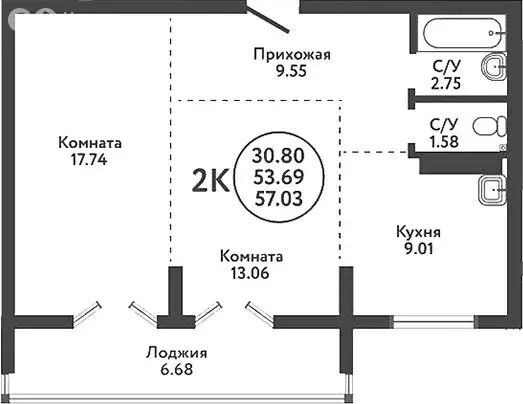 2-комнатная квартира: село Верх-Тула, Луговая улица, 19 (53.69 м) - Фото 0