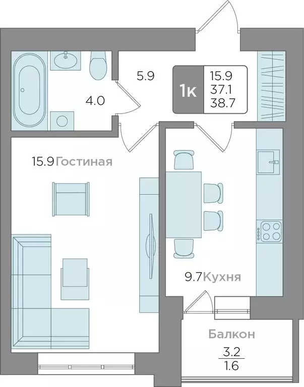Квартира-студия: Калининград, Новгородская улица, 3Ак6 (37.1 м) - Фото 2