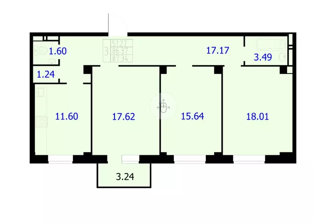 3-к кв. Красноярский край, Красноярск Северное ш., 50А (87.34 м) - Фото 2