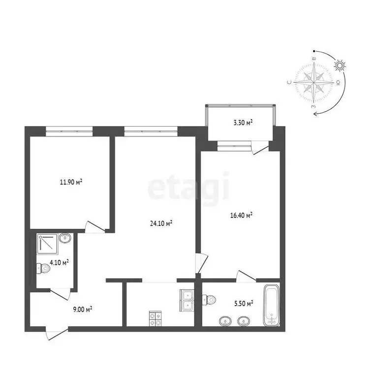 2-комнатная квартира: Тюмень, улица Газовиков, 40 (73 м) - Фото 0