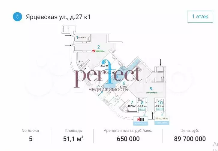 Продажа помещения 51,1 м2 по адресу: Ярцевская ул. д.27 корп.1 - Фото 0