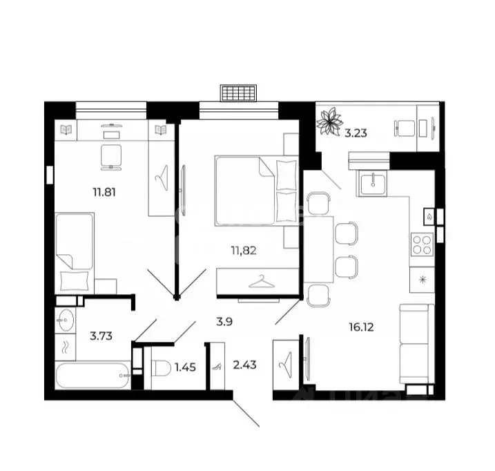 2-к кв. Липецкая область, Липецк Коммунистическая ул., 4 (54.0 м) - Фото 1