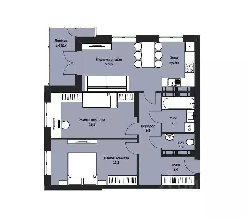 2-к кв. Волгоградская область, Волгоград ул. Ханпаши Нурадилова, 5А ... - Фото 1