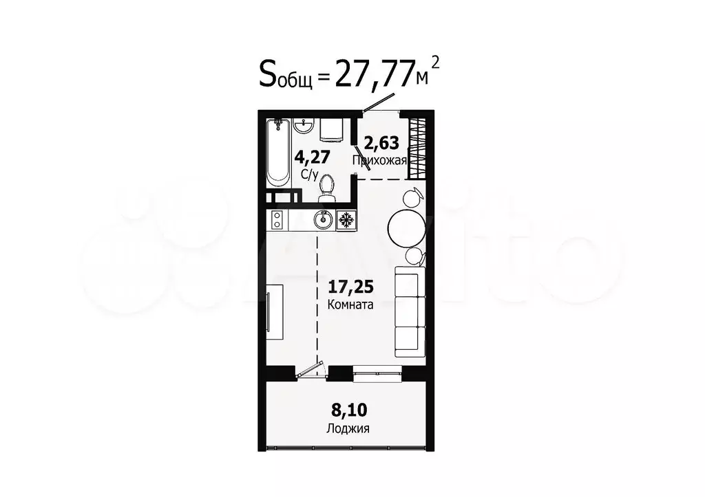 Квартира-студия, 25 м, 2/5 эт. - Фото 0