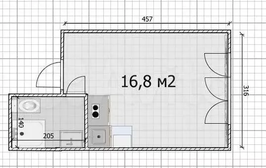 Квартира-студия, 16,5 м, 1/9 эт. - Фото 0
