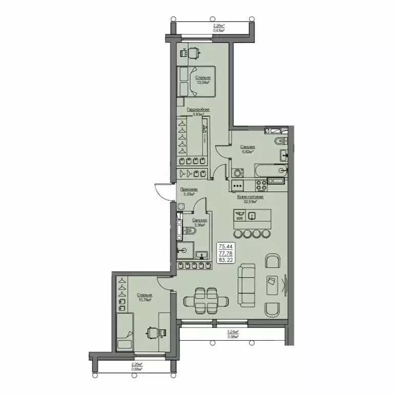 3-комнатная квартира: Владивосток, улица Мыс Кунгасный, 3Б (77.78 м) - Фото 1