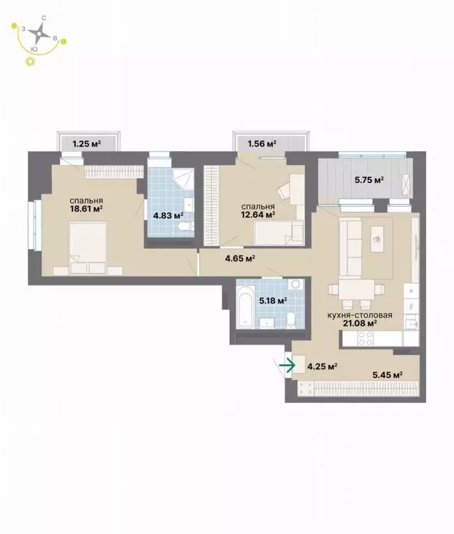 2-к кв. Свердловская область, Екатеринбург ул. Студенческая, 16 (85.25 ... - Фото 1