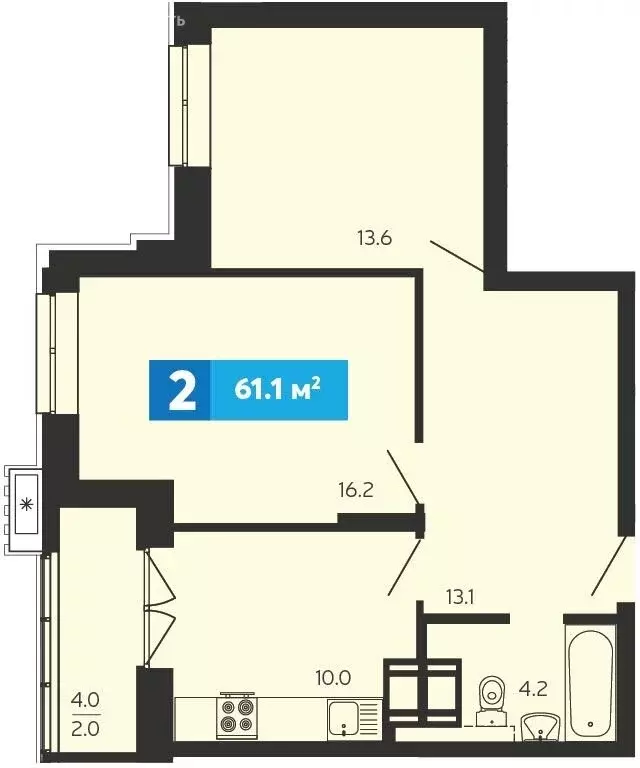 2-комнатная квартира: село Засечное, Прибрежный бульвар, 5 (61.1 м) - Фото 1
