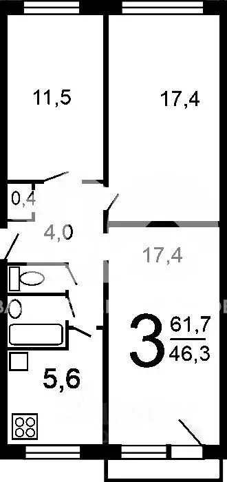 3-к кв. Новосибирская область, Новосибирск Полтавская ул., 43 (60.1 м) - Фото 1