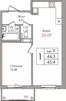 1-к кв. Ленинградская область, Колтуши Всеволожский район, ул. Мира, 9 ... - Фото 0