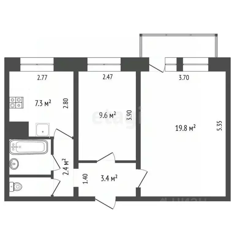 2-к кв. Пермский край, Пермь ул. КИМ, 51 (47.0 м) - Фото 1