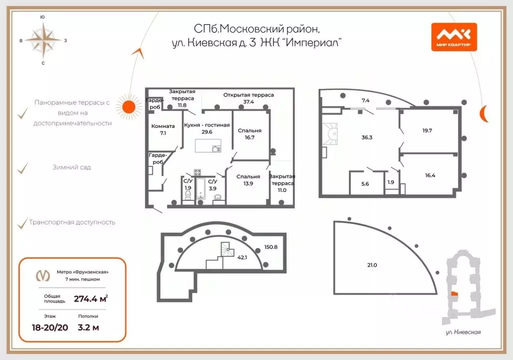 6-к кв. Санкт-Петербург Киевская ул., 3 (191.3 м) - Фото 2