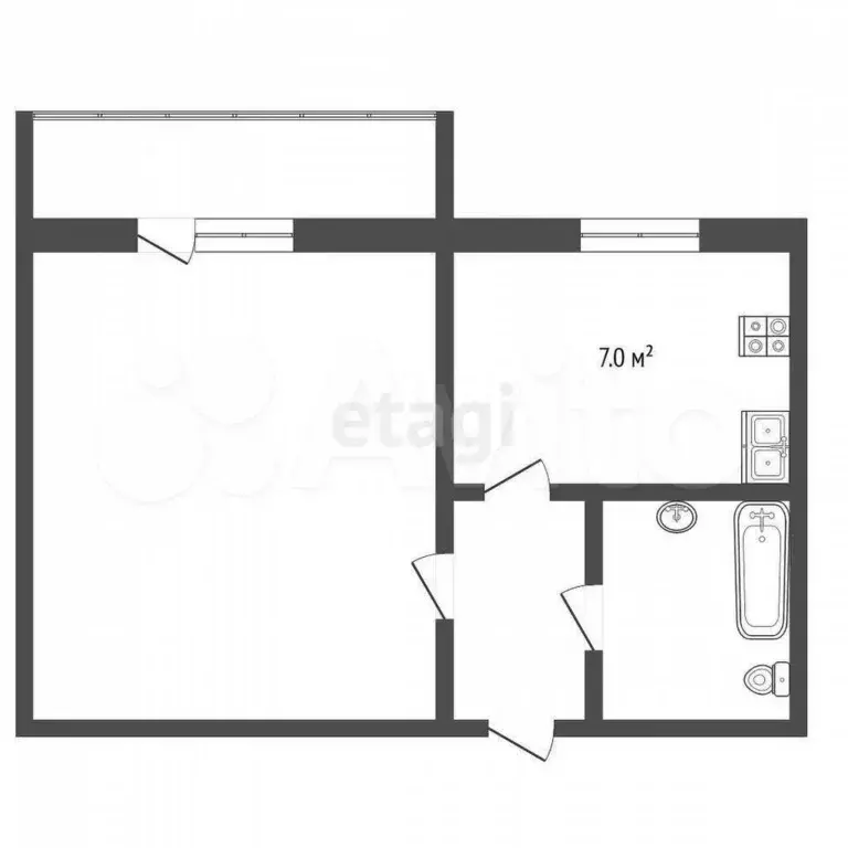 1-к. квартира, 34,3 м, 4/5 эт. - Фото 0