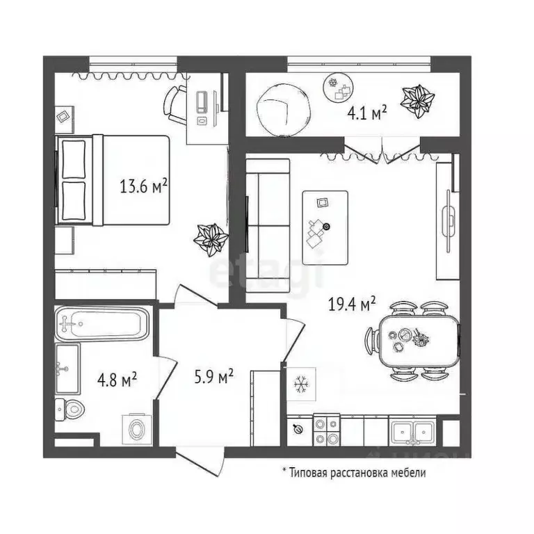 1-к кв. Тюменская область, Тюмень ул. Федюнинского, 30к9 (47.8 м) - Фото 2