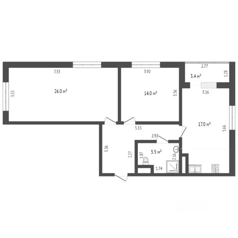 2-к кв. Тюменская область, Тюмень ул. Тальниковая, 1 (74.4 м) - Фото 2
